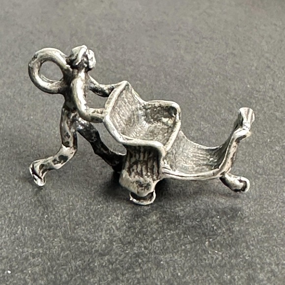 Unbranded Jewelry - Vintage Sterling Silver Rickshaw Puller Charm Pendant Travel Jewelry 3D